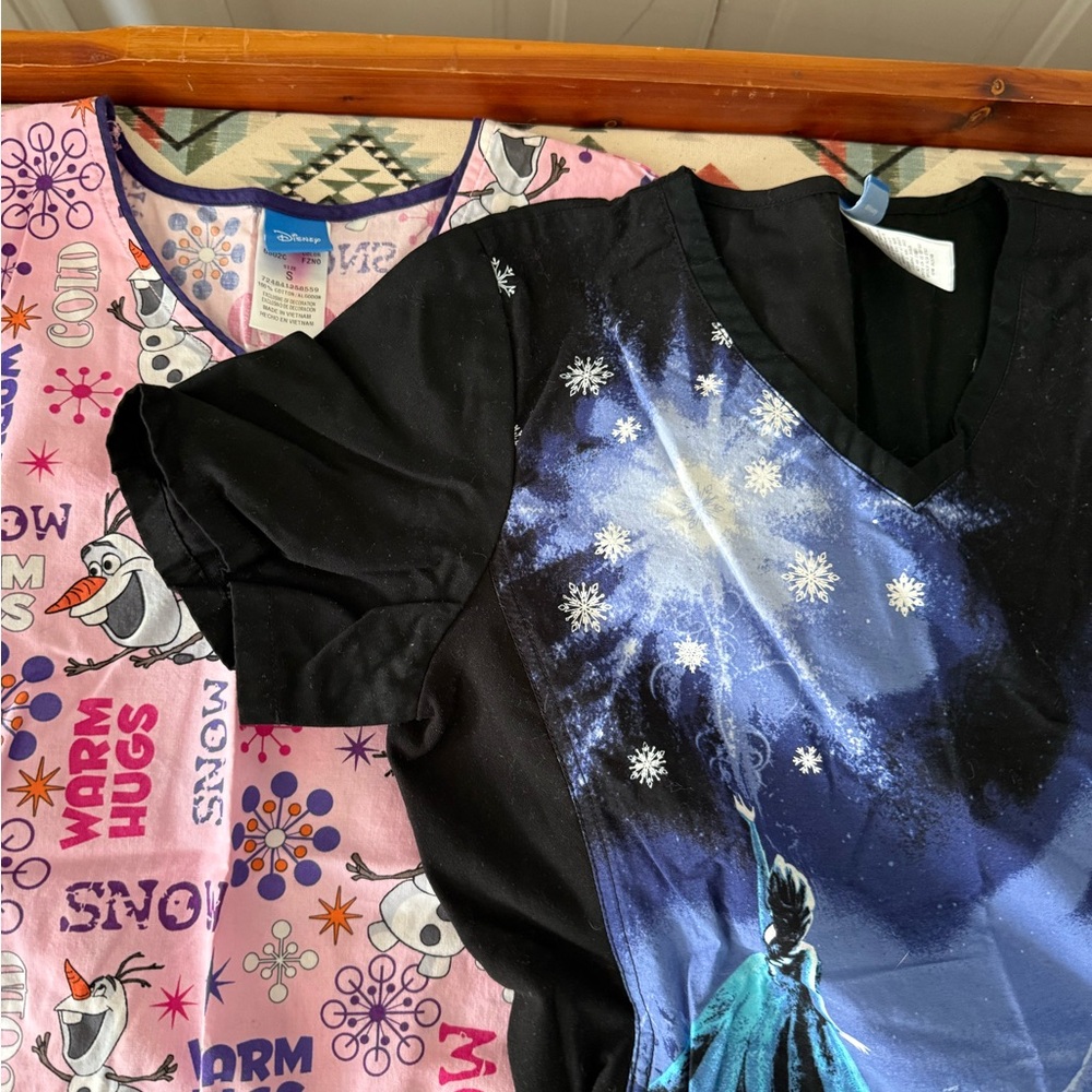 Disney Frozen Women’s Scrub Tops - Black, Pink, and Blue